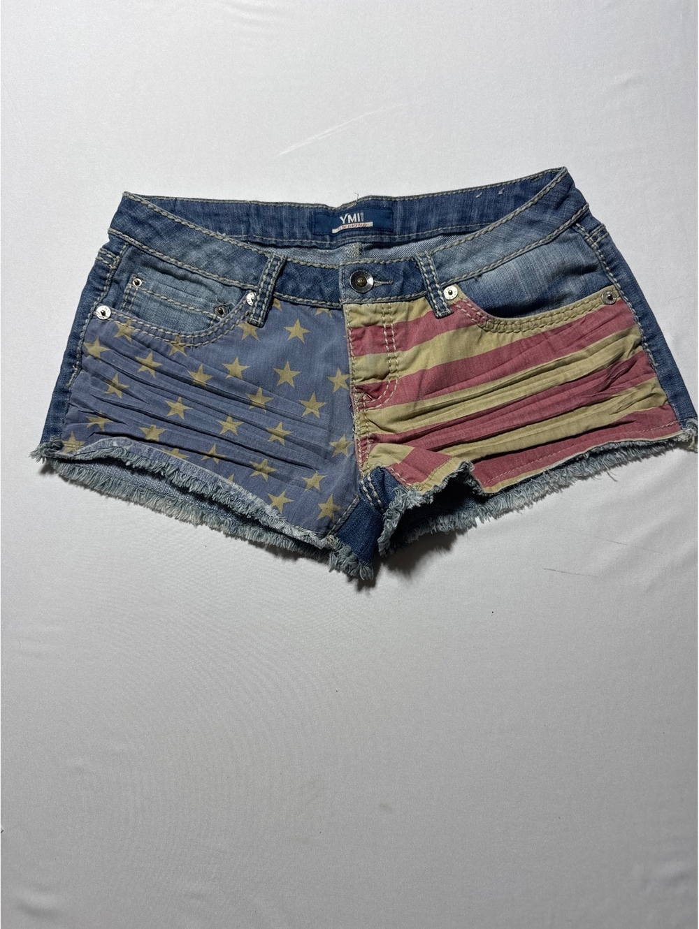 YMI Denim Shorts with USA Flag Print Size 7 - Stars, Stripes